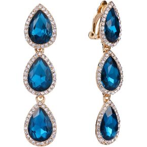 EleQueen Women's Austrian Crystal Teardrop Pear Shape 2.4 Inch Long Clip-on Dangle Earrings in Saudi Arabia