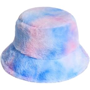 JUMISEE Women Tie Dye Faux Fur Bucket Hat Fuzzy Warm Winter Hat Fisherman Cap