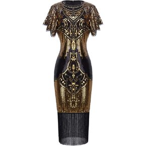 FAIRY COUPLE 1920s Knee Length Flapper Party Dress Layer Tassels Hem Sequined Cap Sleeve Cocktail Dresses