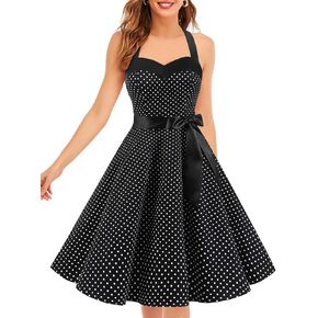 DRESSTELLS Women's 1950s Vintage Cocktail Party Retro Halter Wedding Guest Rockabilly Pinup Audrey Hepburn Dresses in Kuwait