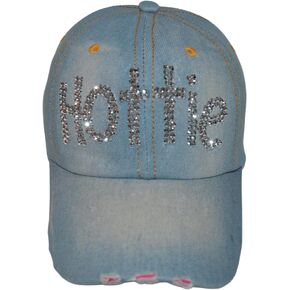 Popfizzy Womens Bling Cap, Rhinestone Baseball Cap, Bejeweled Distressed Denim Hat, Bling Gifts for Women