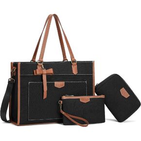 Keyli 3pcs Laptop Bag for Women,15.6 Inch Canvas Tote Bag Work Bags Large Business Computer Briefcase Shoulder Handbag Purse