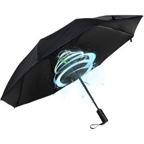 WOOLALA Portable Umbrella with Fan, UPF 50+ Sun and Rain Umbrella Travel Umbrella with Personal Cooling Fan, 2600mAh USB Rechargeable, Folding Compact Umbrella for Hot Summer