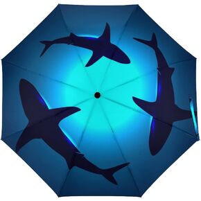 Vhcawsu Ocean Sea Sharks Umbrella Marine Fish Animals Windproof Travel Umbrella Automatic Compact Folding Umbrellas for Sun Rain