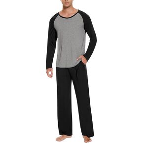 NACHILA Men's Bamboo Raglan Sleepwear Set Soft Long Sleeve Pajamas with Long Pants Lounge Set S-XXL