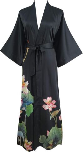 Ledamon Women's Kimono Long Robe - Classic Floral Bathrobe Nightgown in Kuwait