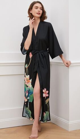 Ledamon Women's Kimono Long Robe - Classic Floral Bathrobe Nightgown in Kuwait