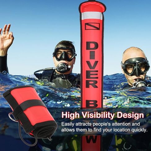 YUNNLEZT 5ft Surface Marker Buoy SMB Scuba Diving with 98ft Aluminum Finger Spool Reel and Double Ended Bolt Clip for Underwater Diving Snorkeling in Kuwait