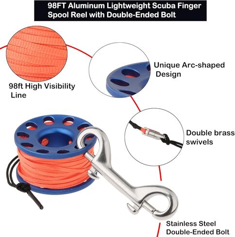 YUNNLEZT 5ft Surface Marker Buoy SMB Scuba Diving with 98ft Aluminum Finger Spool Reel and Double Ended Bolt Clip for Underwater Diving Snorkeling in Kuwait