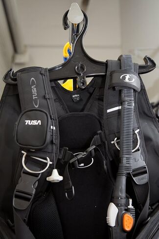 TUSA - Dive Gear Roller Duffle Bag in Black w/Black BCD and Regulator Hanger in Saudi Arabia
