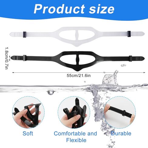 قطعتان من حزام قناع الغوص، حزام قناع الغوص الأسود والشفاف، حزام بديل لقناع الغطس، حزام قناع سيليكون عالمي للغوص والسباحة والغطس in Kuwait