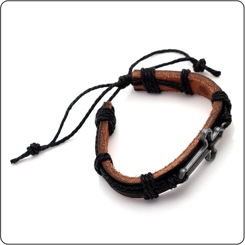 سوار Fusamk Fashion Cross Tag Bangle قابل للتعديل من الجلد معصمه برباط حبل in Kuwait
