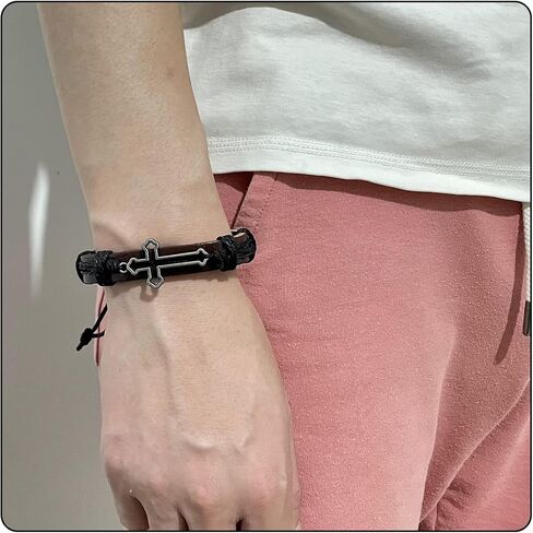 سوار Fusamk Fashion Cross Tag Bangle قابل للتعديل من الجلد معصمه برباط حبل in Kuwait
