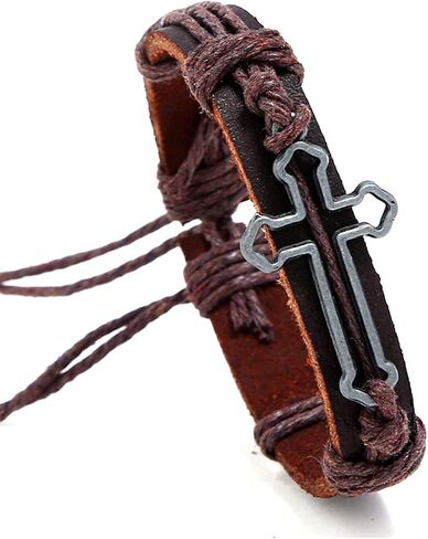 سوار Fusamk Fashion Cross Tag Bangle قابل للتعديل من الجلد معصمه برباط حبل in Kuwait