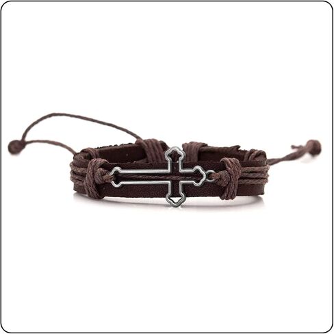 سوار Fusamk Fashion Cross Tag Bangle قابل للتعديل من الجلد معصمه برباط حبل in Kuwait