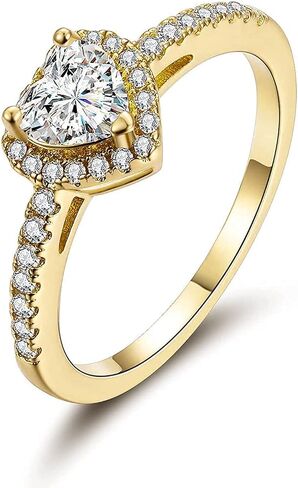 MDFUN Luxurious 18k Gold Plated Cubic Zirconia Wedding Engagement Rings Eternity Bridal Band Halo Rings in Kuwait