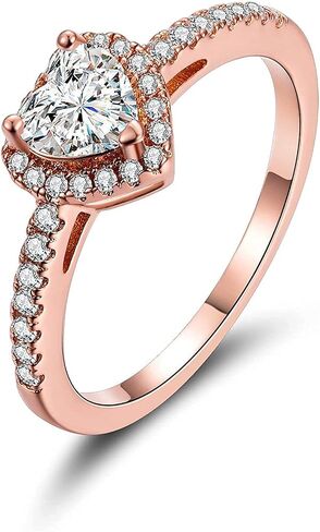 MDFUN Luxurious 18k Gold Plated Cubic Zirconia Wedding Engagement Rings Eternity Bridal Band Halo Rings in Kuwait