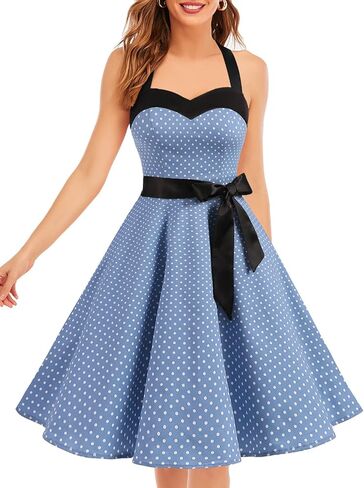 DRESSTELLS Women's 1950s Vintage Cocktail Party Retro Halter Wedding Guest Rockabilly Pinup Audrey Hepburn Dresses in Saudi Arabia