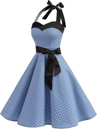 DRESSTELLS Women's 1950s Vintage Cocktail Party Retro Halter Wedding Guest Rockabilly Pinup Audrey Hepburn Dresses in Saudi Arabia