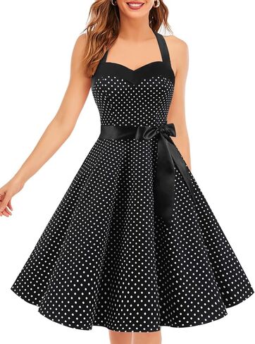 DRESSTELLS Women's 1950s Vintage Cocktail Party Retro Halter Wedding Guest Rockabilly Pinup Audrey Hepburn Dresses in Kuwait