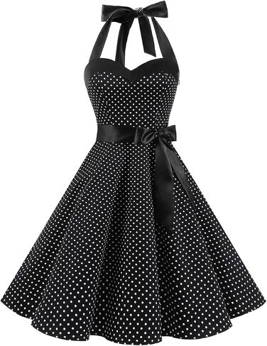 DRESSTELLS Women's 1950s Vintage Cocktail Party Retro Halter Wedding Guest Rockabilly Pinup Audrey Hepburn Dresses in Kuwait