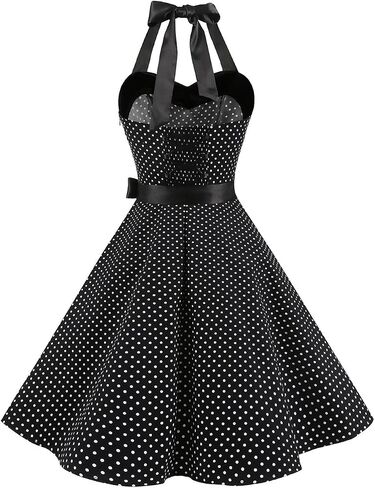 DRESSTELLS Women's 1950s Vintage Cocktail Party Retro Halter Wedding Guest Rockabilly Pinup Audrey Hepburn Dresses in Kuwait