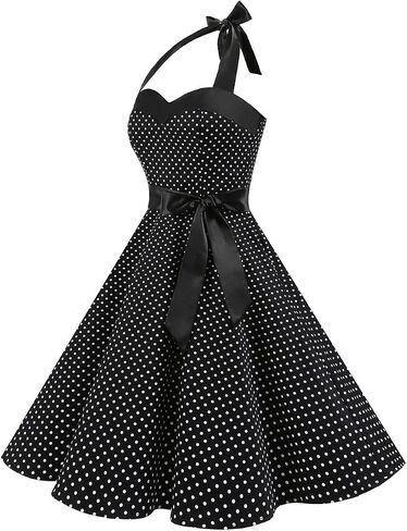 DRESSTELLS Women's 1950s Vintage Cocktail Party Retro Halter Wedding Guest Rockabilly Pinup Audrey Hepburn Dresses in Kuwait
