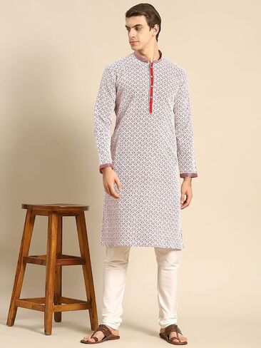 Rajubhai Hargovindas Chikankari Embroidered Cross Straight Kurta And Churidar Pajama Set | 7Colours | in Kuwait