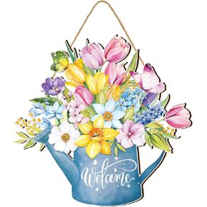 Juexica Spring Flower Welcome Door Sign Easter Wall Hanging Welcome Saint Patrick's Day Sign Welcome Sign for Front Door Wood Front Porch Decor Wall Pediments