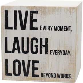 ARTGIFTHOU Farmhouse Distressed Wood Box Sign Vintage Signs Decor for Home Wall/Tabletop/Shelf/Office Decoration Art, Live Laugh Love (Black)