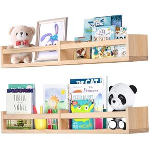birola Nursery Book Shelves Set of 4,Wood Floating Nursery Shelves for Wall,Wall Bookshelves for Kids，Bathroom Decor, Kitchen Spice Rack (Set of 4)
