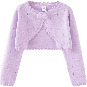 Happy Cherry Toddler Baby Girl Long Sleeve Bolero Shrug Cotton Knitted Open Front Cardigan with Bowknot 1-9 Years