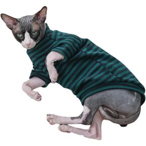 Vintage Mulan Cotton Sphynx Hairless Cats Shirt Cat Turtleneck Pet Clothes Kitten T-Shirts with Sleeves for Sphynx Cornish Rex, Devon Rex, Peterbald (Medium, Zebra)