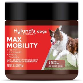 Hyland's Naturals - للكلاب - أقصى قدر من الحركة، 90 مضغًا ناعمًا، يدعم صحة المفاصل وحركتها ومرونتها، مع جذر الكركم العضوي، الجلوكوزامين والكوندرويتين، نكهة الدجاج المشوي in Kuwait
