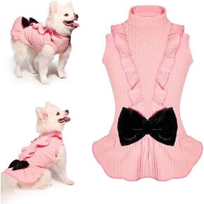 Topkins Dog Birthday Dresses, Dog Princess Dress, Turtleneck Puppy Skirt with Velvet Bowknot for Small Medium Dogs Girl (Pink, L)
