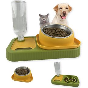 مجموعة وعاء الطعام والماء للكلاب من Cdycam، أوعية طعام مزدوجة مع زجاجة مياه الجاذبية الأوتوماتيكية، وحدة تغذية بطيئة مرتفعة، وعاء من الفولاذ المقاوم للصدأ قابل للفصل، موزع مانع للانسكاب بارتفاع 15 درجة (رمادي + أبيض) in Kuwait