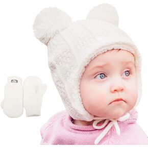 JAN & JUL Baby Toddler Knit Winter Hats, Mittens and Sets | Fleece Lined, Cream