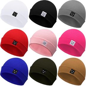 Suhine 9 Pcs Baby Beanie Winter Knit Ski Hat with Cute Smile Face Cold Weather Hats for Newborn Baby Boy Girls 0-12 Months in Saudi Arabia