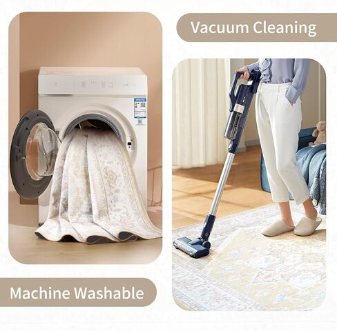 BESTSWEETIE Area Rugs 8x10 Rugs, Washable Rugs 8x10 Area Rug, Non Slip Water Repellent Floor Carpet, Low Pile Doormat Soft Vintage Rug for Living Room Bedroom Dinning Room Nursery Indoor-Cream in Saudi Arabia