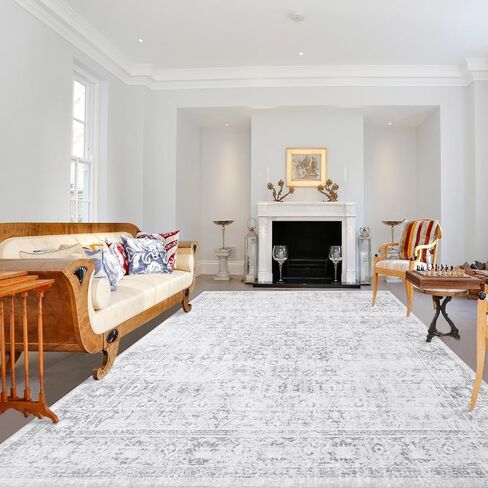 LIVEBOX Washable Area Rug 8x10 - Large Black Boho Living Room Rug Vintage Rugs for Bedroom, Non-Slip Retro Floral Carpet Print Distressed Accent Rugs for Dining Room Home Office in Kuwait