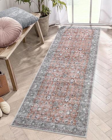 LIVEBOX Washable Area Rug 8x10 - Large Black Boho Living Room Rug Vintage Rugs for Bedroom, Non-Slip Retro Floral Carpet Print Distressed Accent Rugs for Dining Room Home Office in Kuwait