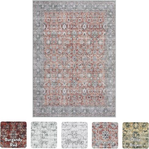 LIVEBOX Washable Area Rug 8x10 - Large Black Boho Living Room Rug Vintage Rugs for Bedroom, Non-Slip Retro Floral Carpet Print Distressed Accent Rugs for Dining Room Home Office in Kuwait