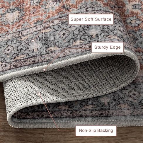 LIVEBOX Washable Area Rug 8x10 - Large Black Boho Living Room Rug Vintage Rugs for Bedroom, Non-Slip Retro Floral Carpet Print Distressed Accent Rugs for Dining Room Home Office in Kuwait