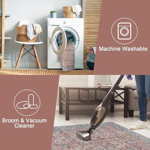 LIVEBOX Washable Area Rug 8x10 - Large Black Boho Living Room Rug Vintage Rugs for Bedroom, Non-Slip Retro Floral Carpet Print Distressed Accent Rugs for Dining Room Home Office in Kuwait