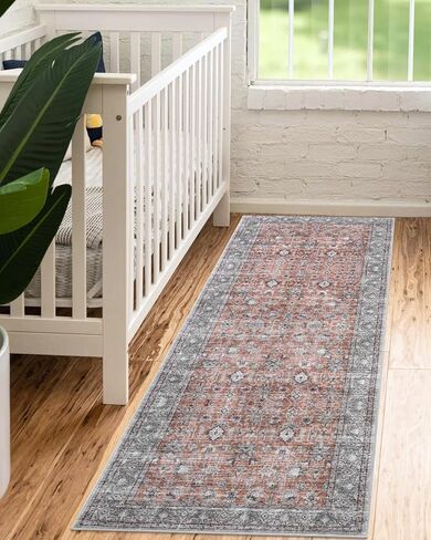 LIVEBOX Washable Area Rug 8x10 - Large Black Boho Living Room Rug Vintage Rugs for Bedroom, Non-Slip Retro Floral Carpet Print Distressed Accent Rugs for Dining Room Home Office in Kuwait