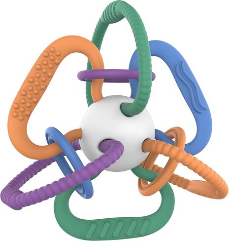 لعبة تسنين الأطفال من كوارك ثينجي - لعبة حسية مع حلقات سيليكون خالية من مادة BPA وخشخشة أطفال - تعقيم بدرجة حرارة عالية وآمنة للاستخدام في غسالة الأطباق - لحديثي الولادة، من 0 إلى 12 شهرًا - لعبة مضغ لتخفيف تسنين الطفل in Kuwait