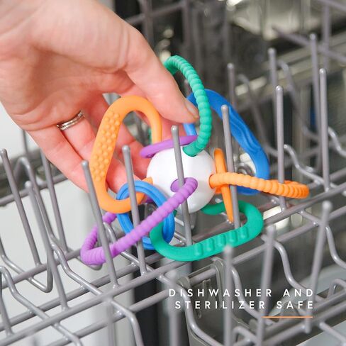 لعبة تسنين الأطفال من كوارك ثينجي - لعبة حسية مع حلقات سيليكون خالية من مادة BPA وخشخشة أطفال - تعقيم بدرجة حرارة عالية وآمنة للاستخدام في غسالة الأطباق - لحديثي الولادة، من 0 إلى 12 شهرًا - لعبة مضغ لتخفيف تسنين الطفل in Kuwait