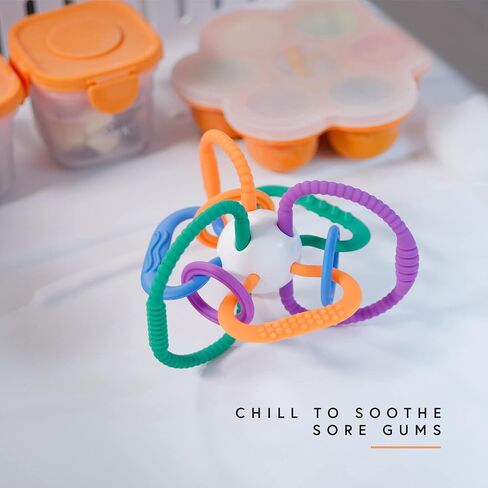 لعبة تسنين الأطفال من كوارك ثينجي - لعبة حسية مع حلقات سيليكون خالية من مادة BPA وخشخشة أطفال - تعقيم بدرجة حرارة عالية وآمنة للاستخدام في غسالة الأطباق - لحديثي الولادة، من 0 إلى 12 شهرًا - لعبة مضغ لتخفيف تسنين الطفل in Kuwait