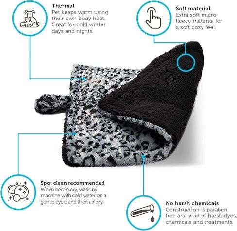 Paws & Pals Thermal Cat Self Warming Bed 20" x 17.5" - Mat for Pets Dog Kittens Puppy - Grey White Black Leopard Print in Kuwait