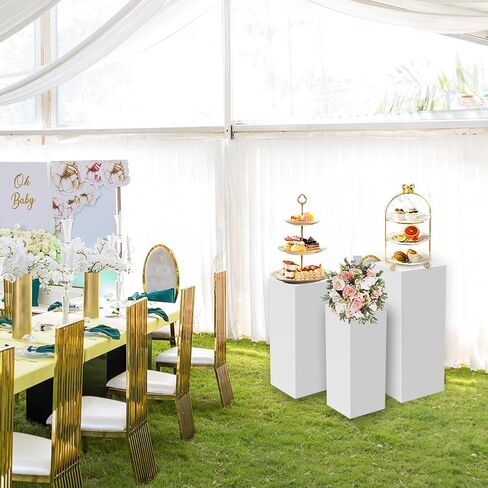 3 قطع حامل بقاعدة بيضاء للحفلات: حوامل قاعدة معدنية كبيرة لبرج الزهور لعرض الفنون وديكورات الزفاف وحفلات الاستقبال in Kuwait